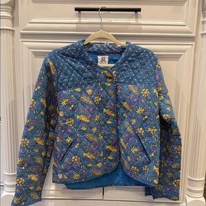 Anthropology, DRA, Blue Floral Quilted Jacket Size Large